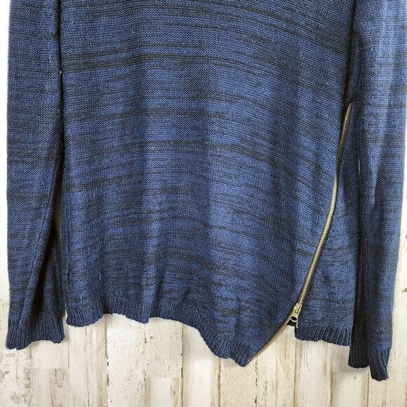Emily Rose Asymmetrical Zipper Cowl Neck Sweater Blue Size Large - Picture 10 of 10